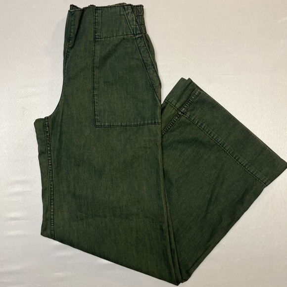 Free People We The Free Pull On Wide-Leg Pants Size S Moss Green Boho Chic - Picture 1 of 10